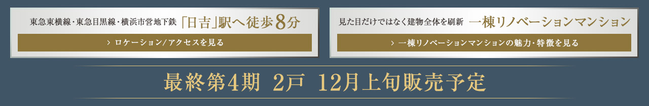 東急東横線・東急目黒線・横浜市営地下鉄「日吉」駅へ徒歩8分、見た目だけでなく建物全体を刷新　一棟リノベーションマンション、最終第4期2戸 12月上旬販売予定